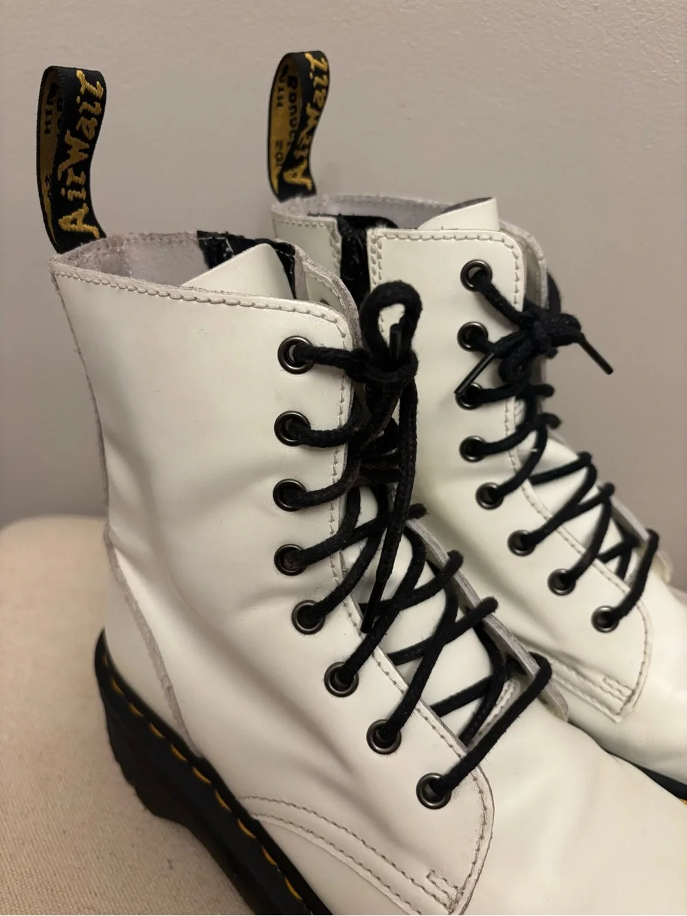 Doc Martens Jadon White Leather Chunky Platform Combat Boots Size 8M / 9L